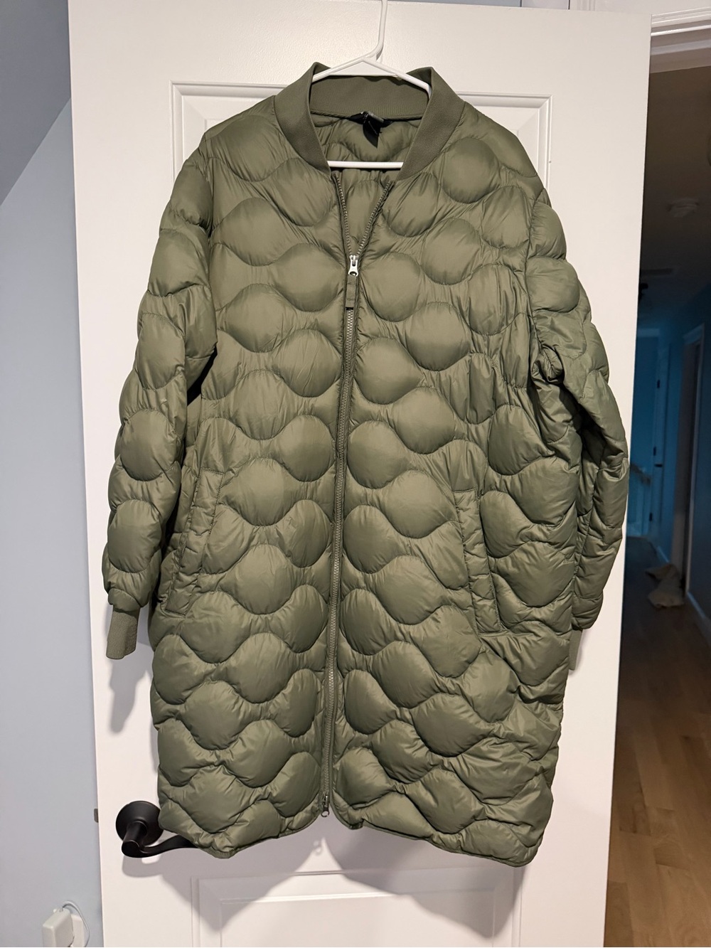 Eddie Bauer Shaw Down Olive Quilted Long Puffer Bomber Coat